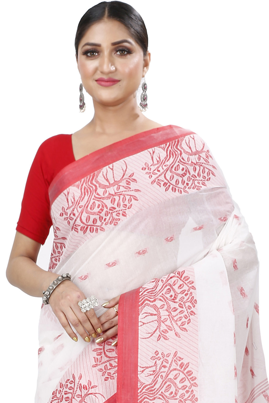 White Pure Cotton Somaya Tant Saree (1045)